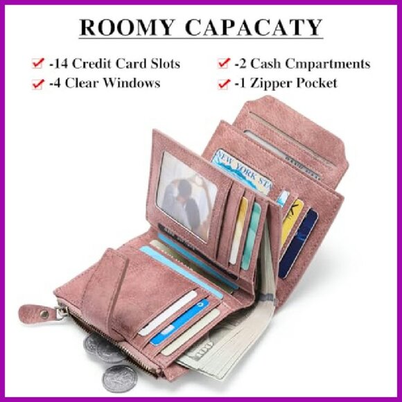 Compact RFID Blocking Leather Bifold Wallet with 14 Card Slots - Picture 5 of 8